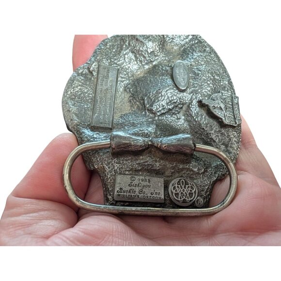 Vintage Siskiyou Western Belt Buckle E-8954 Buffalo Hunting Scene Pewter Made In - Picture 4 of 6
